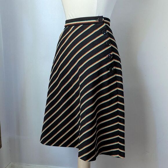 Vintage Black Striped Silver Sparkle A-Line Skirt - Picture 2 of 5